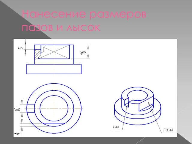 Нанесение размеров пазов и лысок