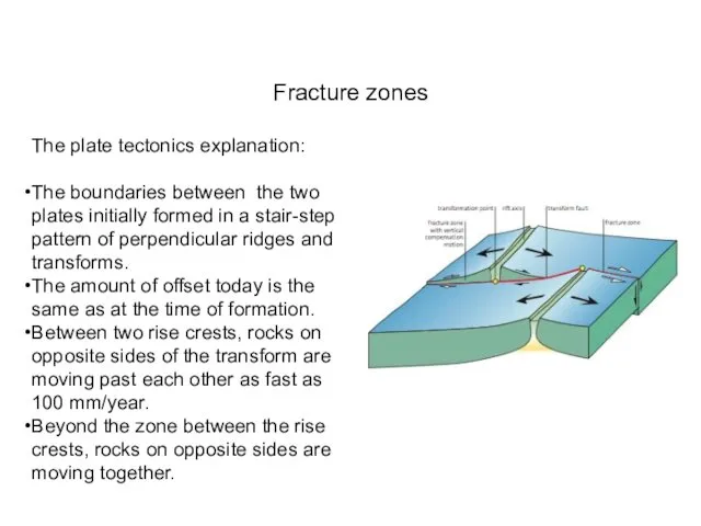 Fracture zones The plate tectonics explanation: The boundaries between the