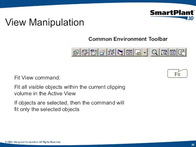 © 2006. Intergraph Corporation. All Rights Reserved. View Manipulation Common Environment Toolbar Fit