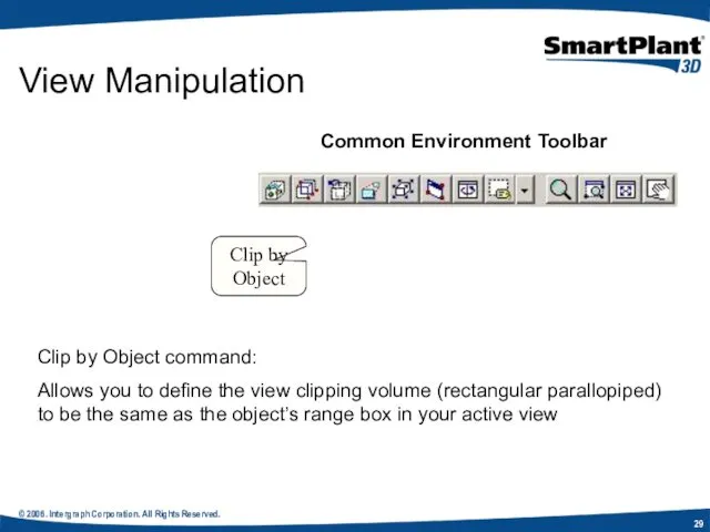 © 2006. Intergraph Corporation. All Rights Reserved. View Manipulation Common Environment Toolbar Clip