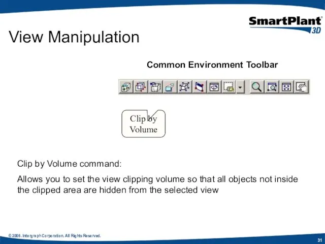 © 2006. Intergraph Corporation. All Rights Reserved. View Manipulation Common Environment Toolbar Clip