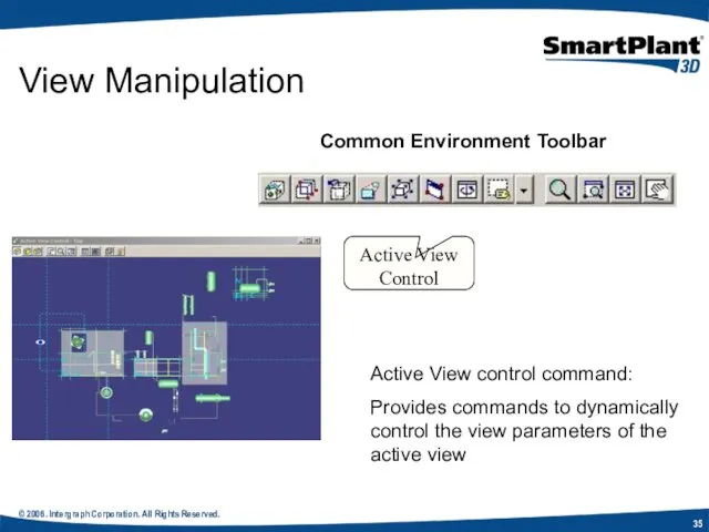 © 2006. Intergraph Corporation. All Rights Reserved. View Manipulation Common Environment Toolbar Active