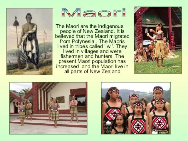 The Maori are the indigenous people of New Zealand. It