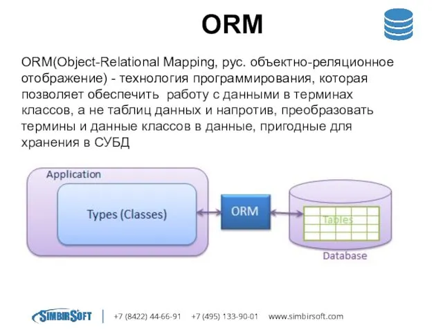 +7 (8422) 44-66-91 +7 (495) 133-90-01 www.simbirsoft.com ORM ORM(Object-Relational Mapping,