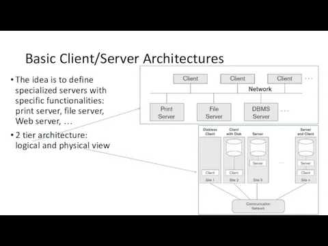 Basic Client/Server Architectures The idea is to define specialized servers