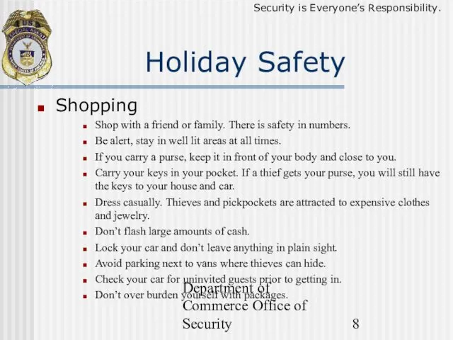 Department of Commerce Office of Security Holiday Safety Shopping Shop