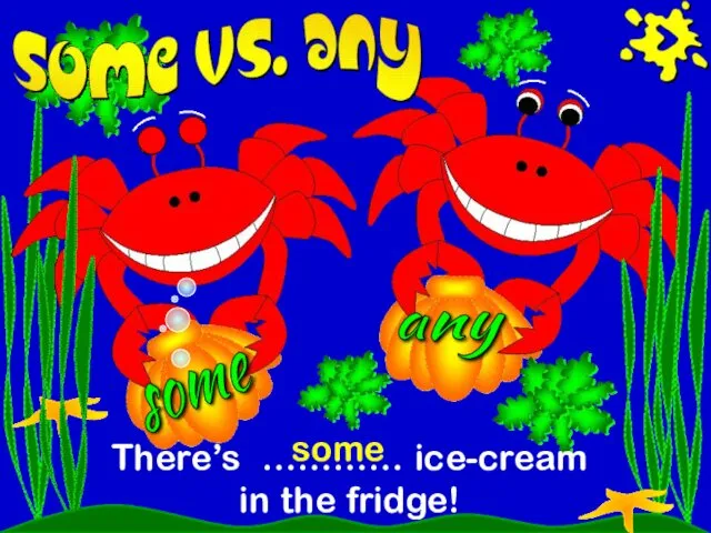 some any There’s ………… ice-cream in the fridge! some