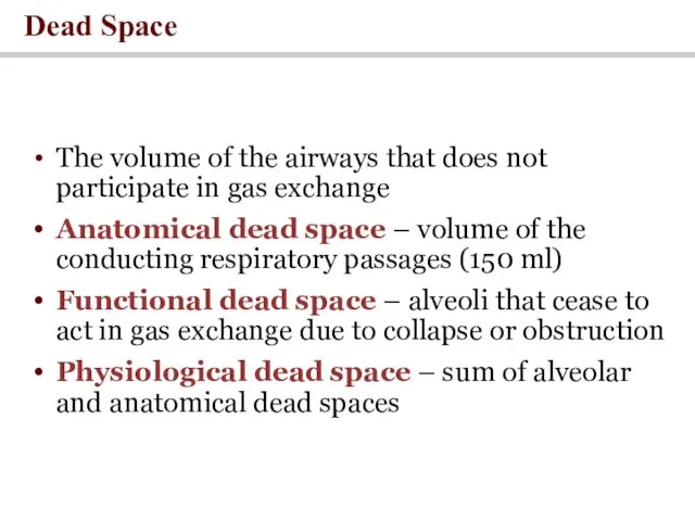 Dead Space The volume of the airways that does not