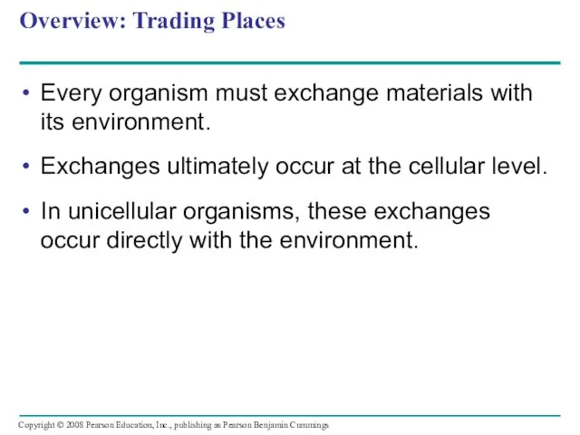Overview: Trading Places Every organism must exchange materials with its