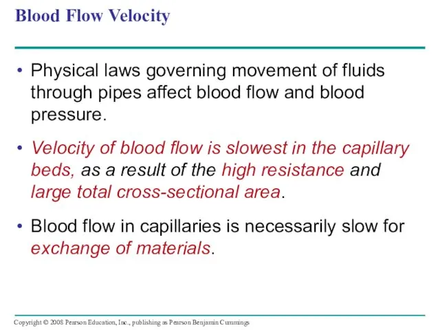 Blood Flow Velocity Physical laws governing movement of fluids through