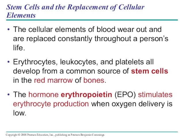 Stem Cells and the Replacement of Cellular Elements The cellular