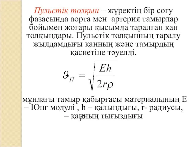 Пульстік толқын – жүректің бір соғу фазасында аорта мен артерия тамырлар бойымен жоғары