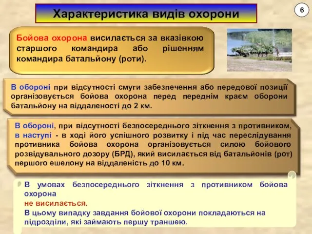 6 Характеристика видів охорони В умовах безпосереднього зіткнення з противником