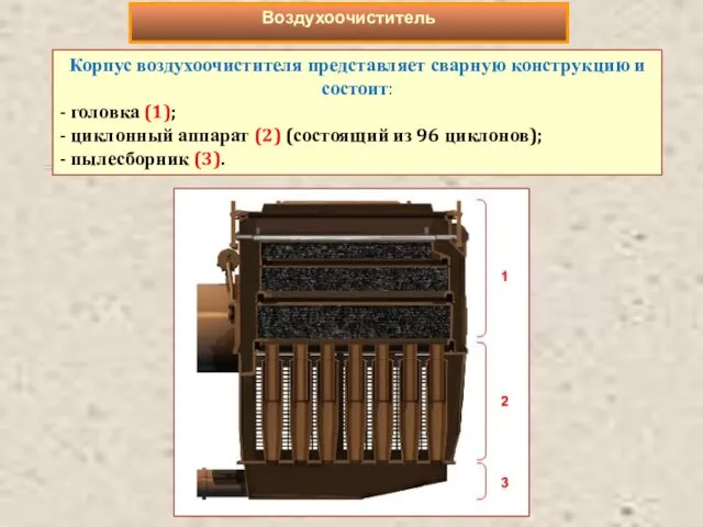 Корпус воздухоочистителя представляет сварную конструкцию и состоит: - головка (1);