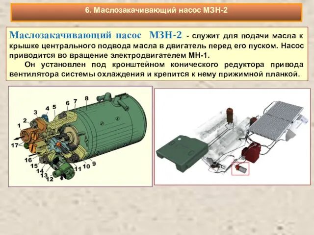 Маслозакачивающий насос МЗН-2 - служит для подачи масла к крышке