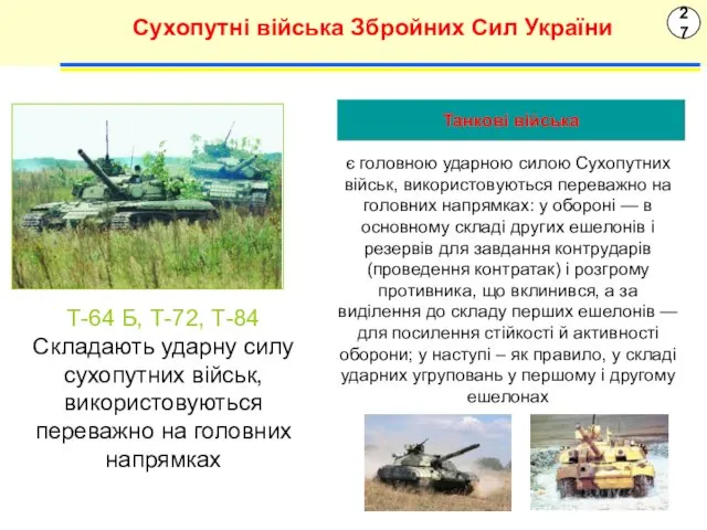 27 Сухопутні війська Збройних Сил України Т-64 Б, Т-72, Т-84