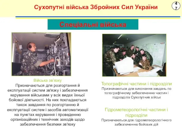 47 Сухопутні війська Збройних Сил України Війська зв’язку Призначаються для