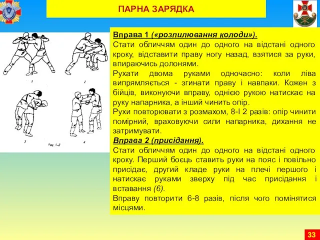 ПАРНА ЗАРЯДКА Вправа 1 («розпилювання колоди»). Стати обличчям один до