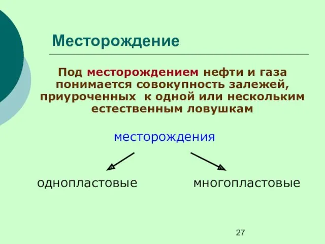 Месторождение Под месторождением нефти и газа понимается совокупность залежей, приуроченных