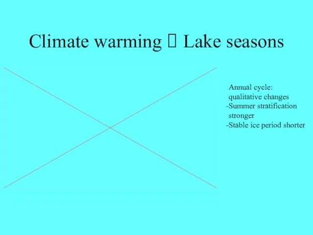 Climate warming ? Lake seasons Annual cycle: qualitative changes Summer stratification stronger Stable ice period shorter