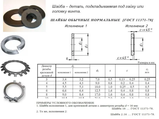 Шайба – деталь, подкладываемая под гайку или головку винта.