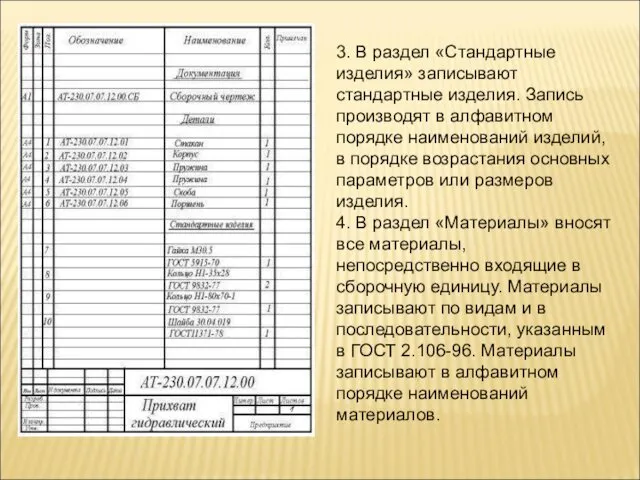 3. В раздел «Стандартные изделия» записывают стандартные изделия. Запись производят