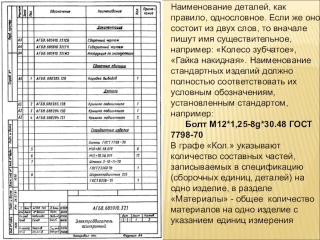 Наименование деталей, как правило, однословное. Если же оно состоит из