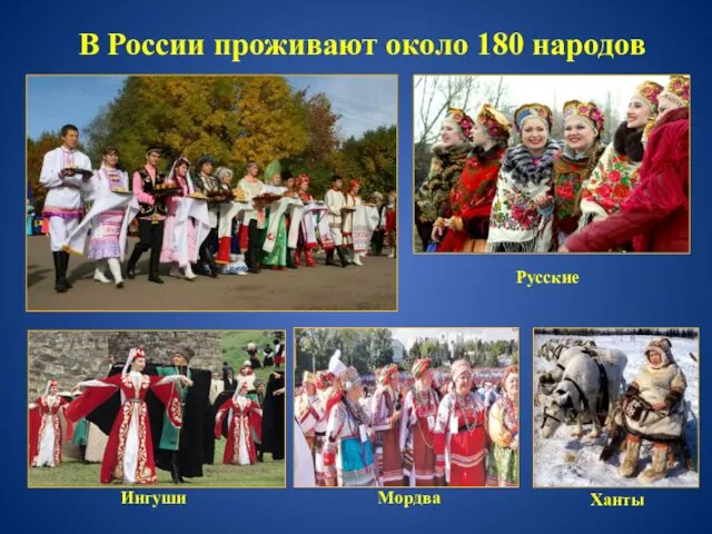 В России проживают около 180 народов Мордва Ингуши Ханты Русские