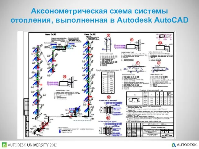 Аксонометрическая схема системы отопления, выполненная в Autodesk AutoCAD