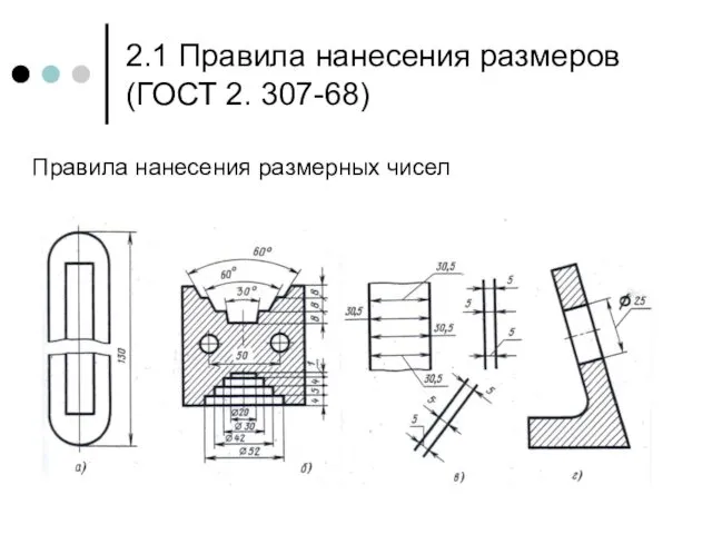 2.1 Правила нанесения размеров (ГОСТ 2. 307-68) Правила нанесения размерных чисел