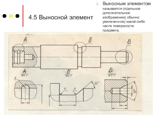 4.5 Выносной элемент Выносным элементом называется отдельное дополнительное изображение( обычно увеличенное) какой-либо части поверхности предмета.