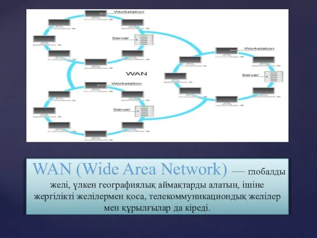 WAN (Wide Area Network) — глобалды желі, үлкен географиялық аймақтарды