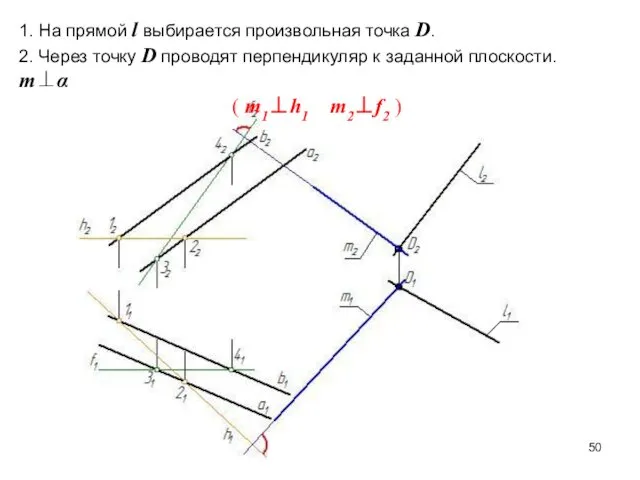 1. На прямой l выбирается произвольная точка D. 2. Через