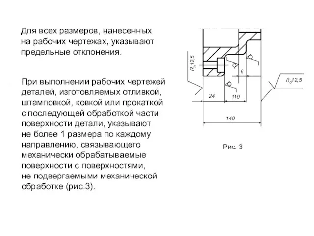 Для всех размеров, нанесенных на рабочих чертежах, указывают предельные отклонения.