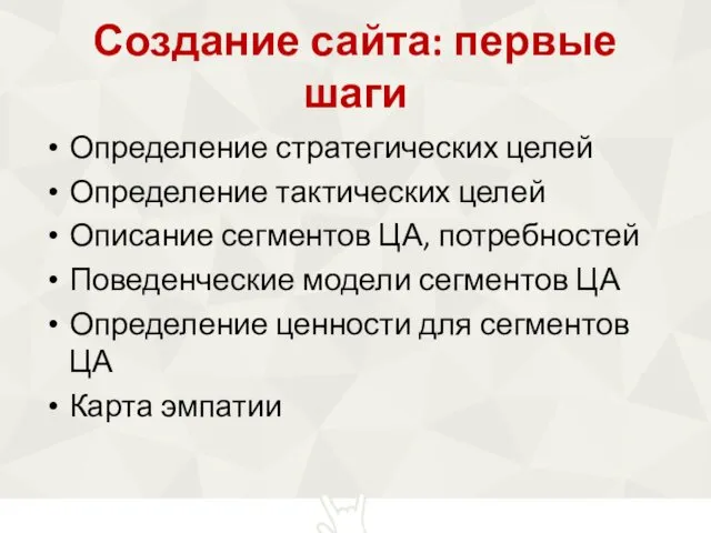 Создание сайта: первые шаги Определение стратегических целей Определение тактических целей