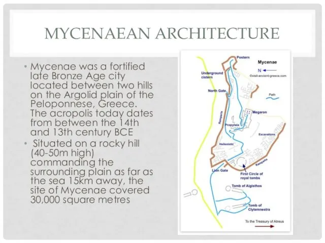 MYCENAEAN ARCHITECTURE Mycenae was a fortified late Bronze Age city
