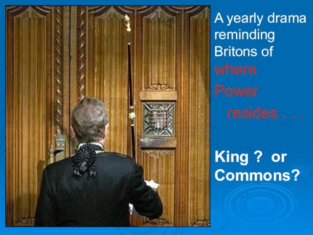 A yearly drama reminding Britons of where Power resides . . . King ? or Commons?