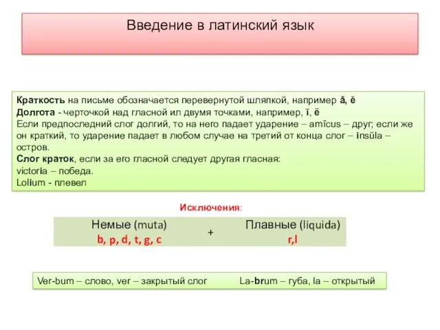 Введение в латинский язык Краткость на письме обозначается перевернутой шляпкой,