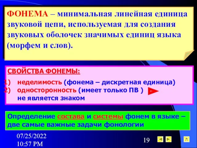 07/25/2022 10:57 PM ФОНЕМА – минимальная линейная единица звуковой цепи,