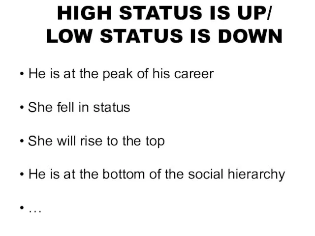 HIGH STATUS IS UP/ LOW STATUS IS DOWN He is