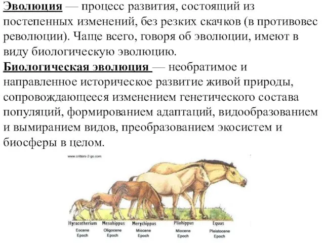 Эволюция — процесс развития, состоящий из постепенных изменений, без резких