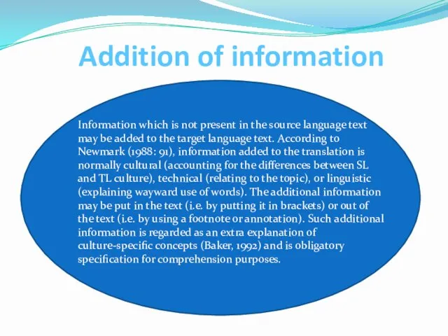 Addition of information Information which is not present in the