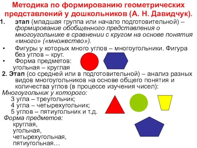 Методика по формированию геометрических представлений у дошкольников (А. Н. Давидчук).