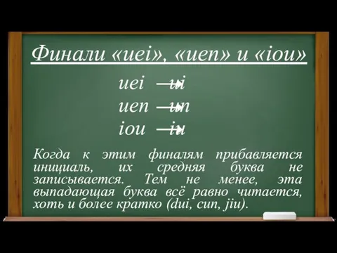 Финали «uei», «uen» и «iou» uei ui uen un iou