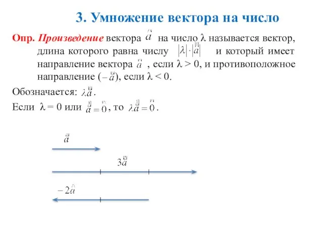 3. Умножение вектора на число Опр. Произведение вектора на число