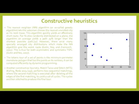 Constructive heuristics The nearest neighbor (NN) algorithm (or so-called greedy algorithm) lets the