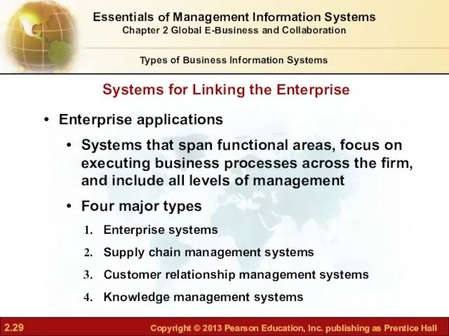 Enterprise applications Systems that span functional areas, focus on executing