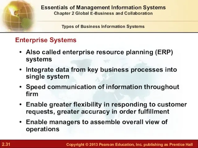 Also called enterprise resource planning (ERP) systems Integrate data from