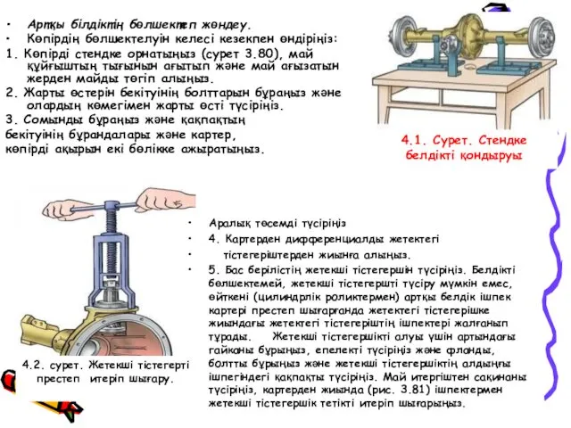 Артқы білдіктің бөлшектеп жөндеу. Көпiрдiң бөлшектелуiн келесi кезекпен өндiрiңiз: 1.