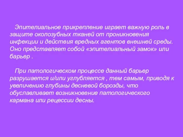 Эпителиальное прикрепление играет важную роль в защите околозубных тканей от